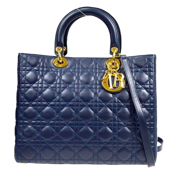 Christian Dior Lady Dior Cannage 2way Handbag- Navy Leather - Picture 1 of 16